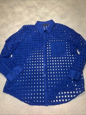 Simply Vera Vera Wang Blue Eyelet Button-Down Shirt